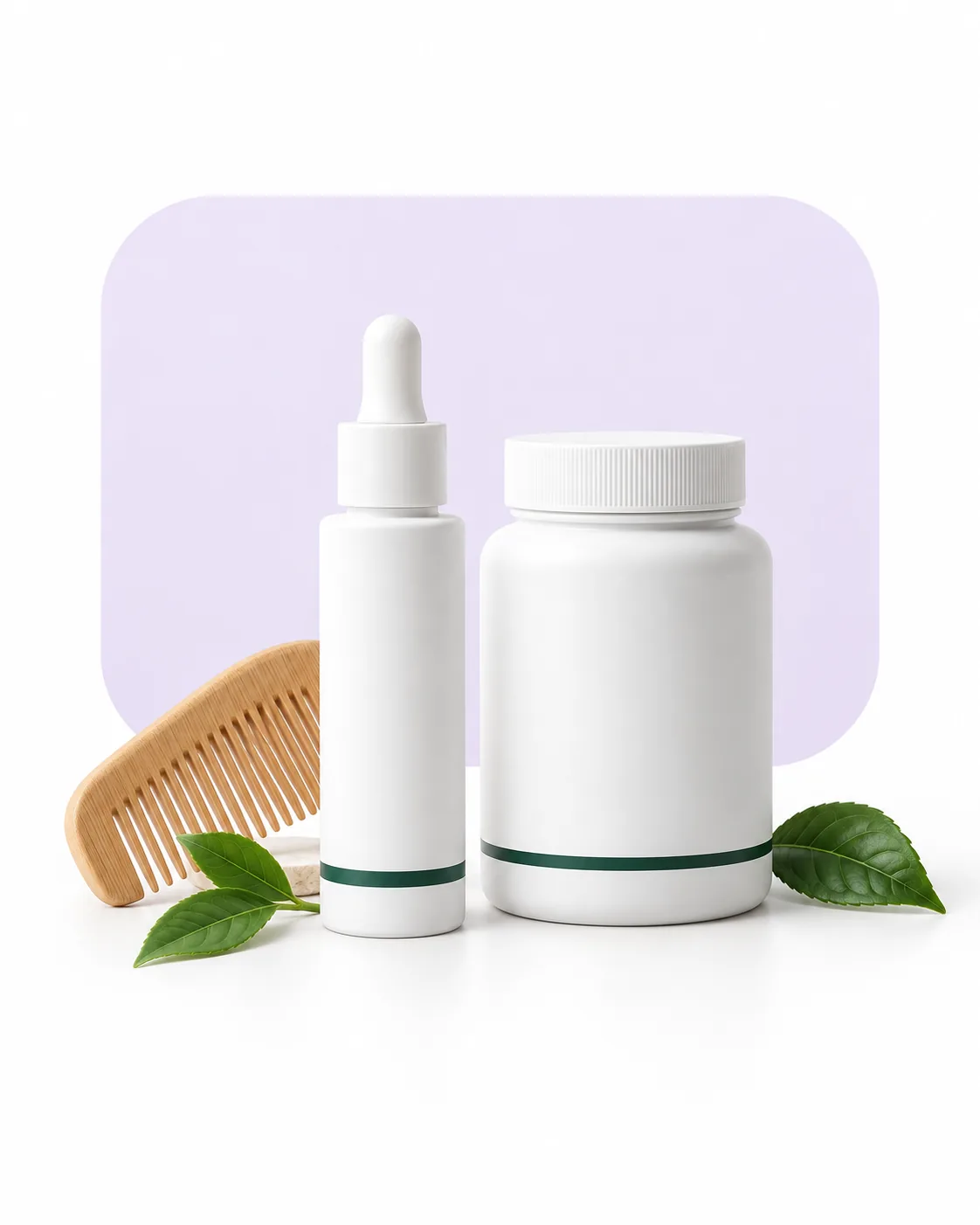 Ilustrasi serum kulit kepala dan suplemen tanpa merek