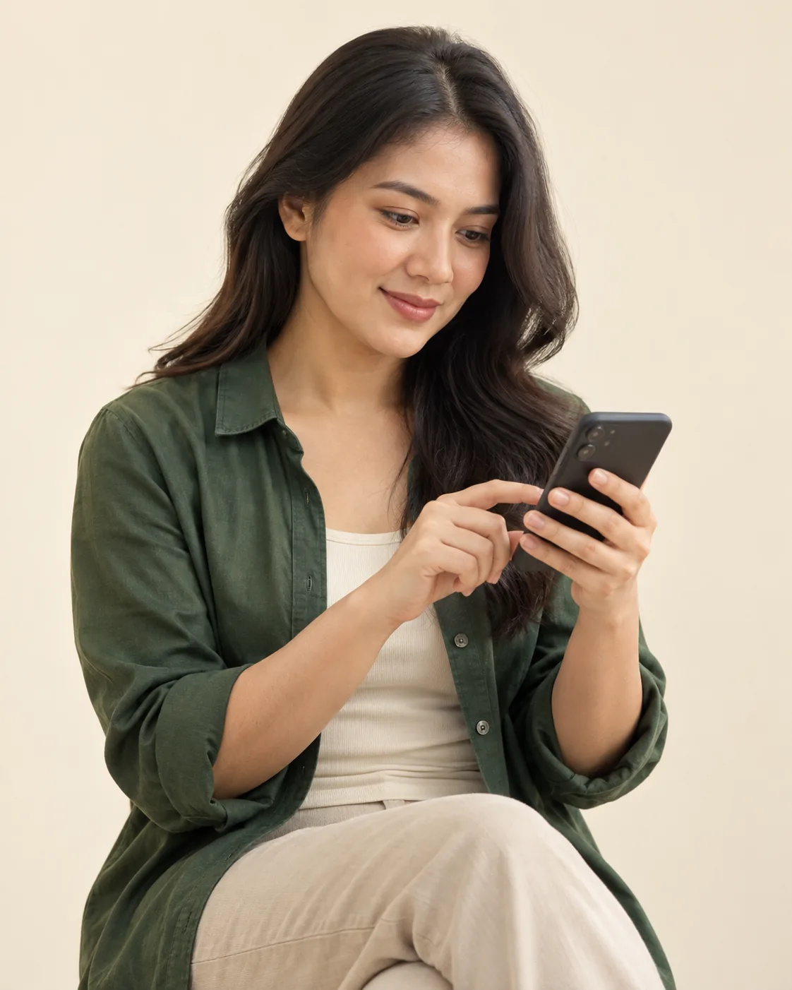 Perempuan Indonesia mengisi kuesioner kesehatan awal melalui ponsel